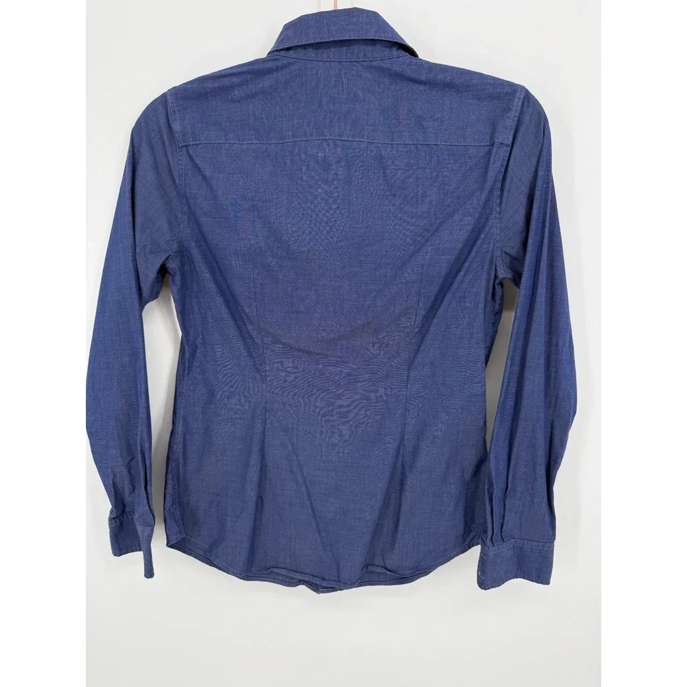 Banana Republic Button Down Shirt Women 2 Petite Blue Tailored Fit Long Sleeve